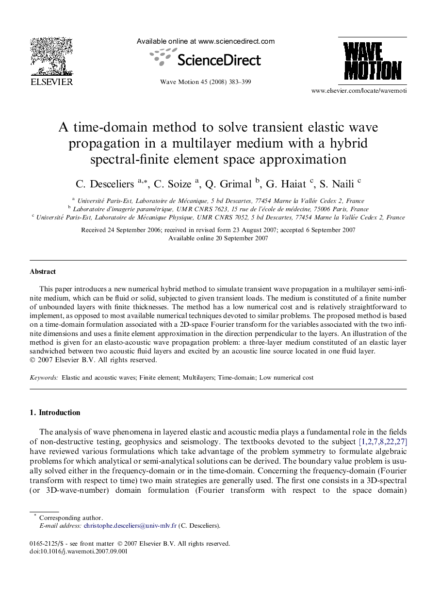 A time-domain method to solve transient elastic wave propagation in a multilayer medium with a hybrid spectral-finite element space approximation