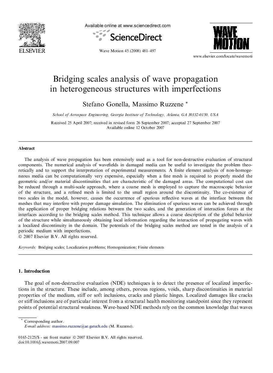 Bridging scales analysis of wave propagation in heterogeneous structures with imperfections