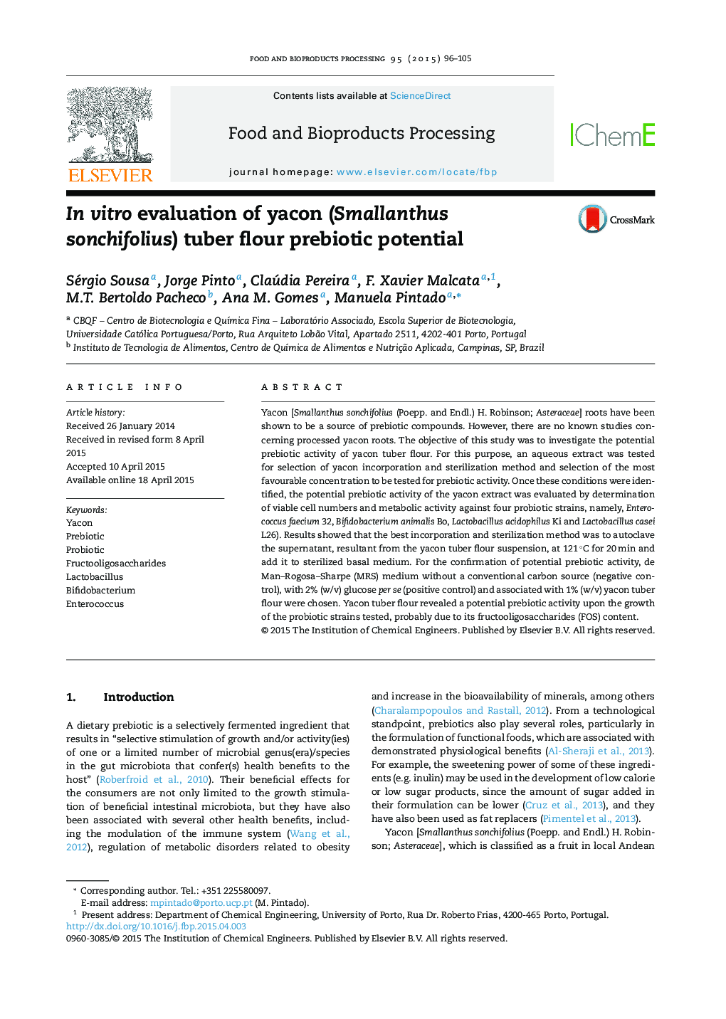In vitro evaluation of yacon (Smallanthus sonchifolius) tuber flour prebiotic potential