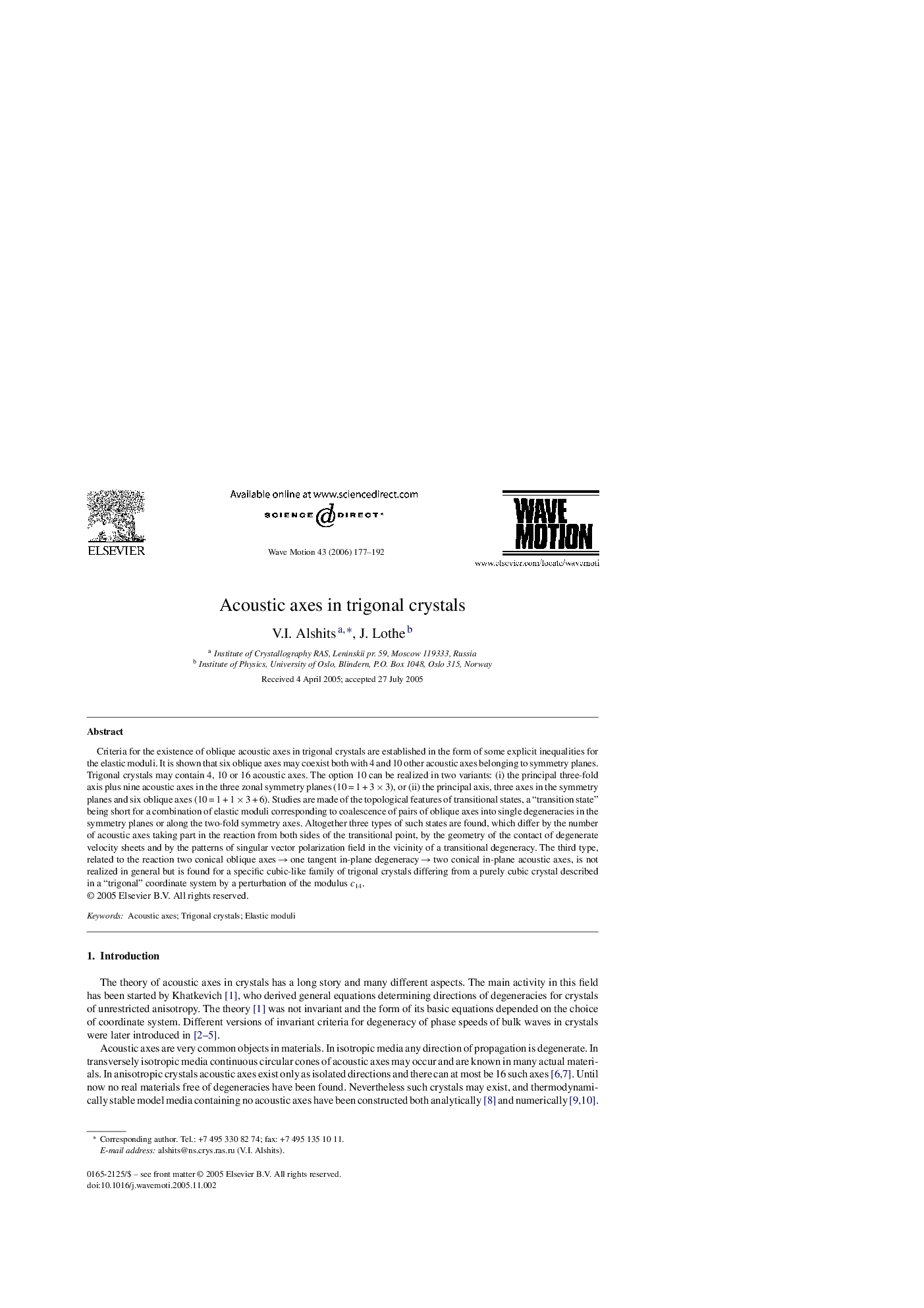 Acoustic axes in trigonal crystals