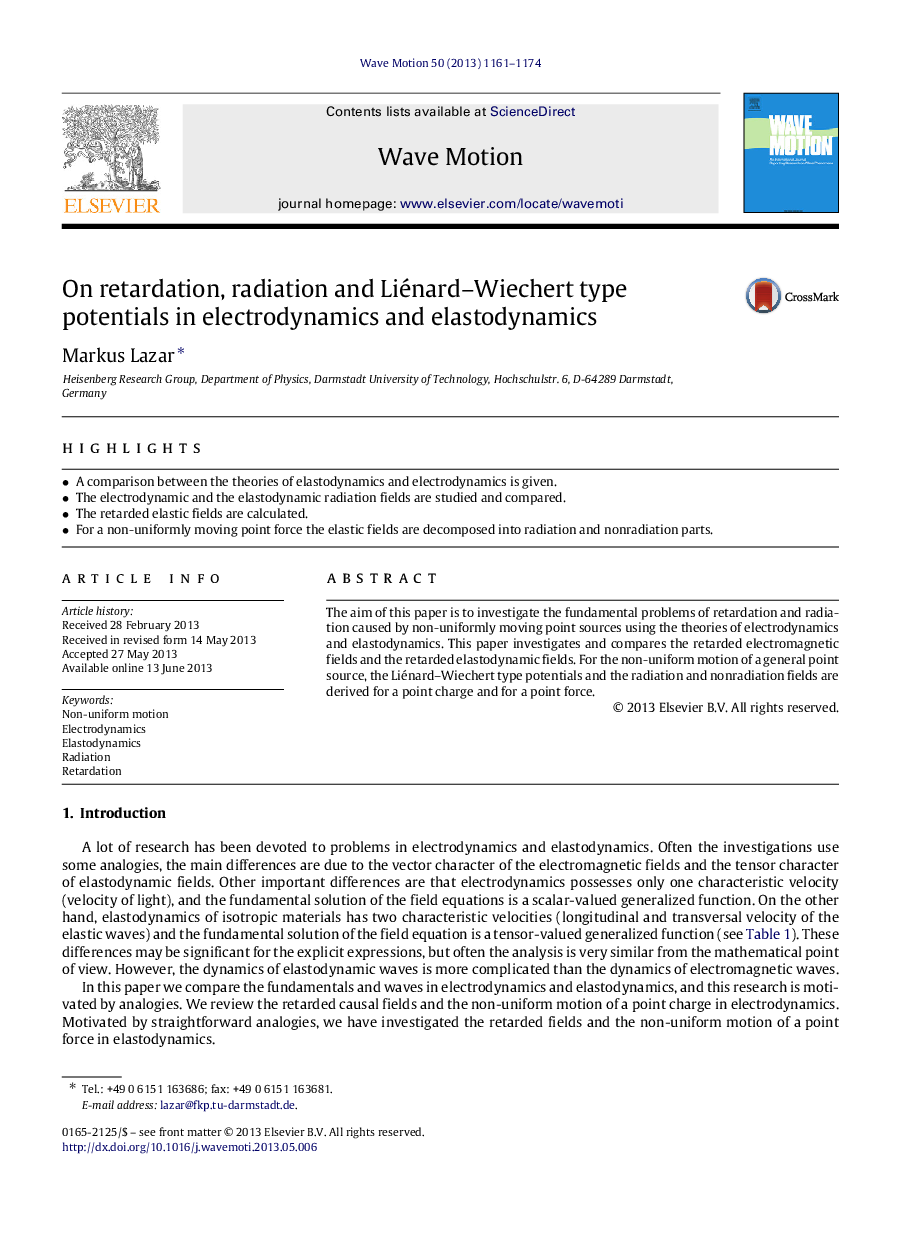 On retardation, radiation and Liénard-Wiechert type potentials in electrodynamics and elastodynamics