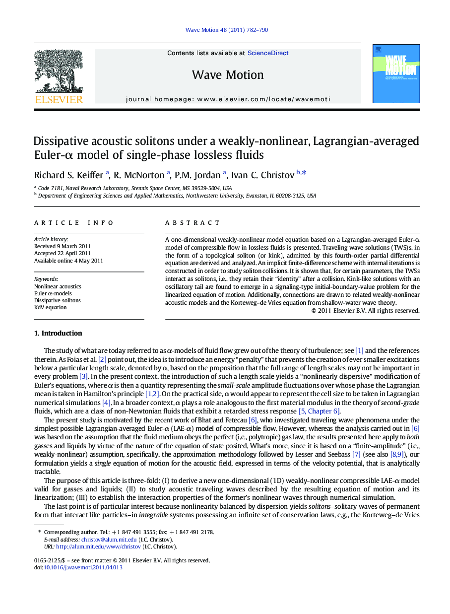 Dissipative acoustic solitons under a weakly-nonlinear, Lagrangian-averaged Euler-α model of single-phase lossless fluids