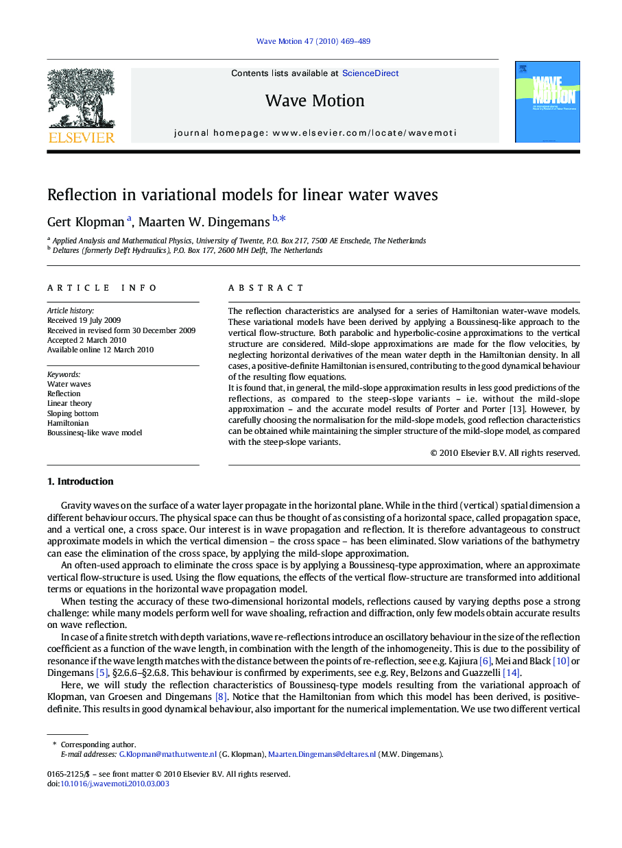 Reflection in variational models for linear water waves