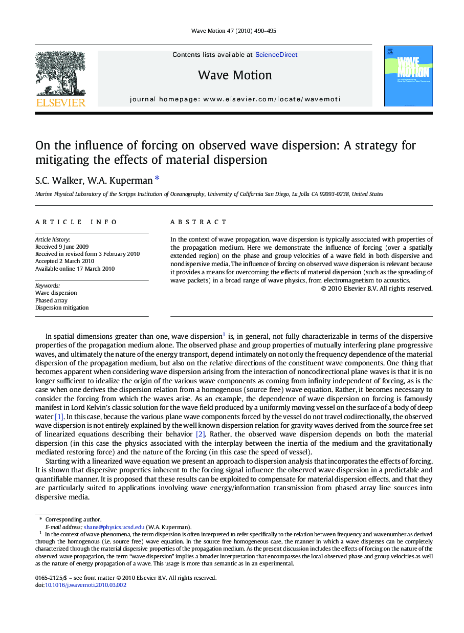 On the influence of forcing on observed wave dispersion: A strategy for mitigating the effects of material dispersion
