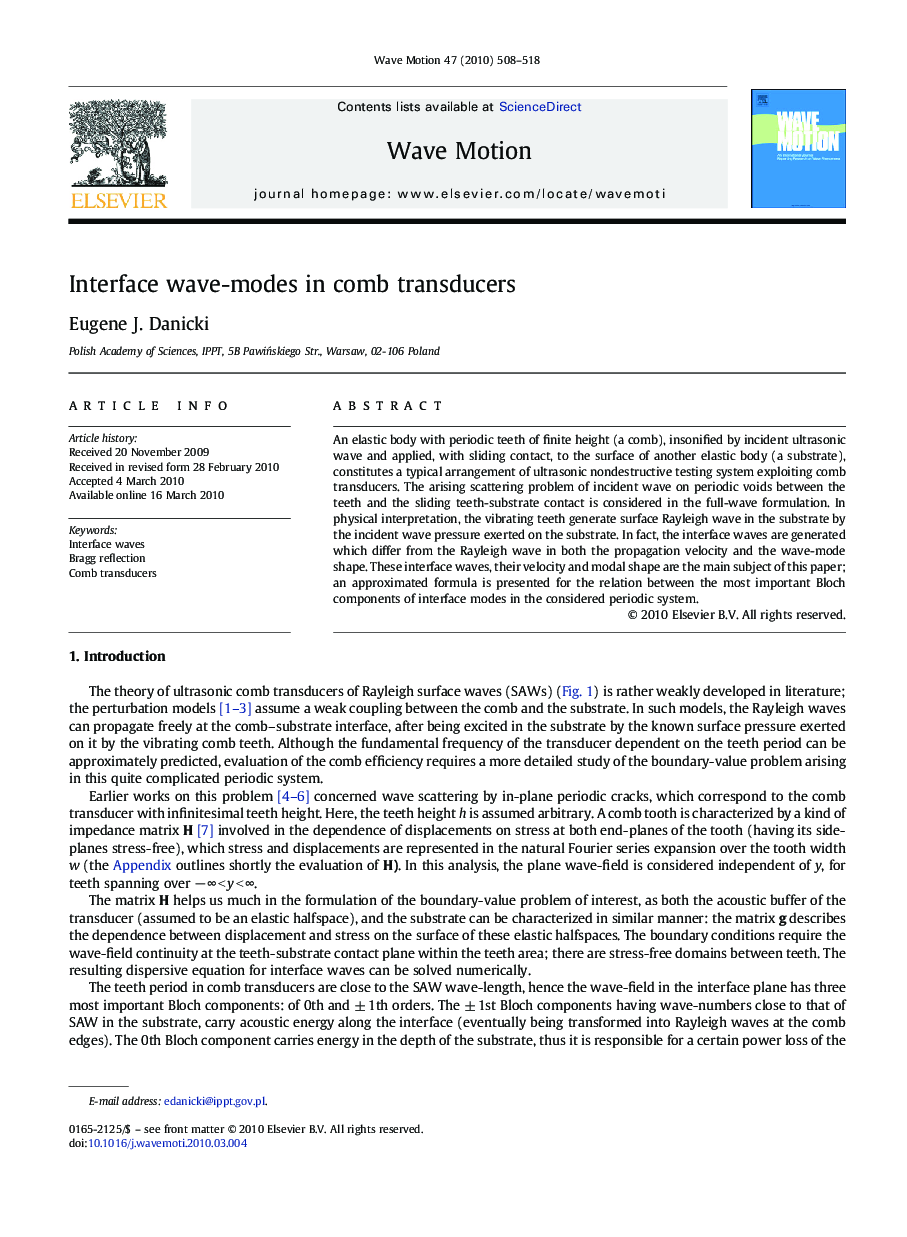 Interface wave-modes in comb transducers