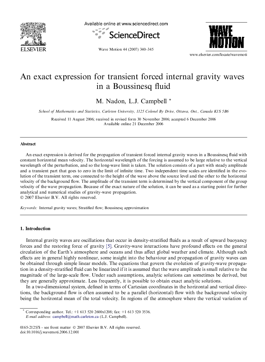 An exact expression for transient forced internal gravity waves in a Boussinesq fluid