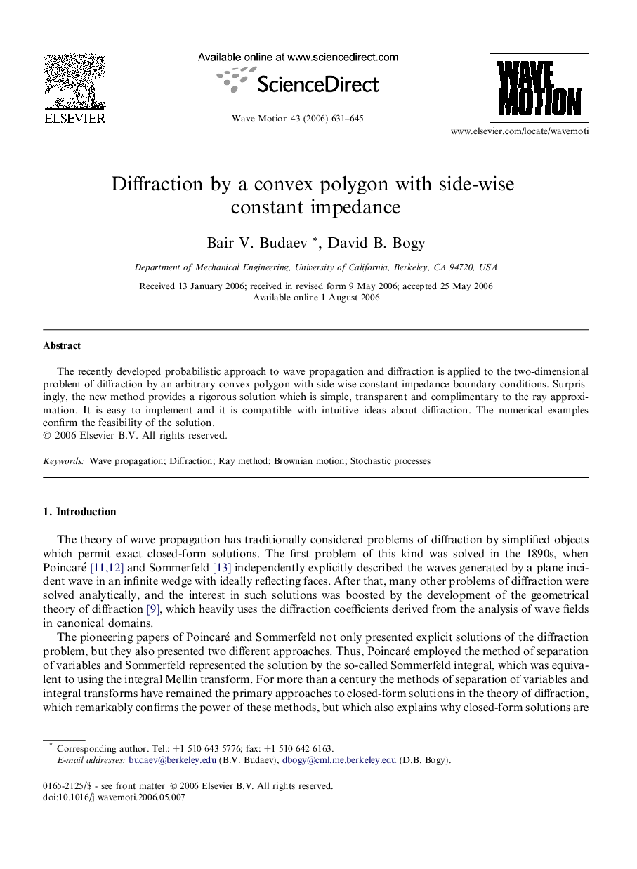 Diffraction by a convex polygon with side-wise constant impedance