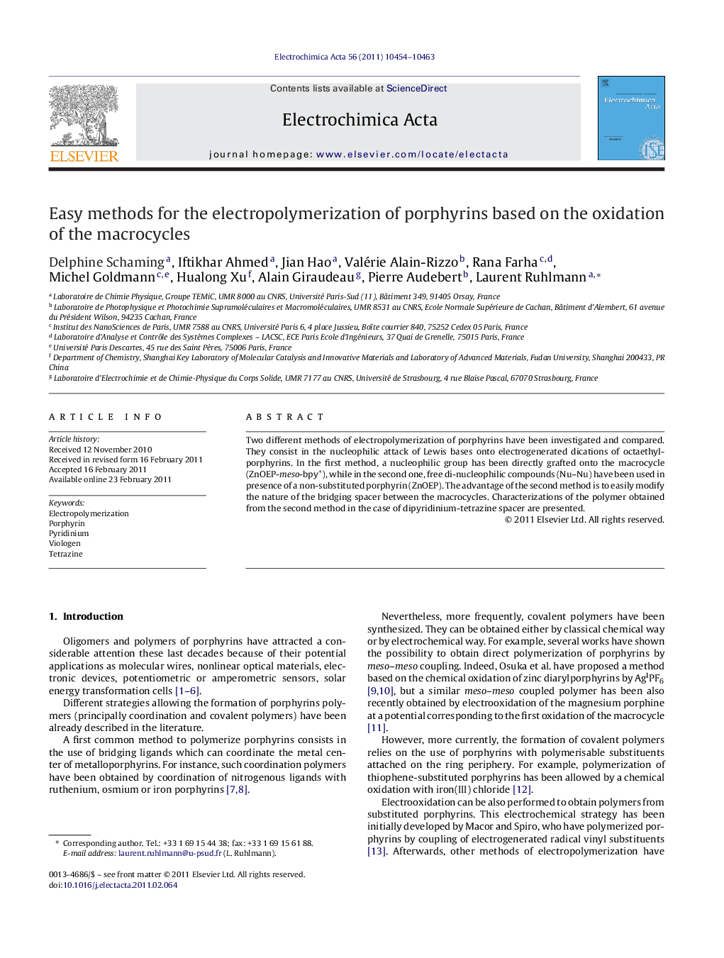 Easy methods for the electropolymerization of porphyrins based on the oxidation of the macrocycles