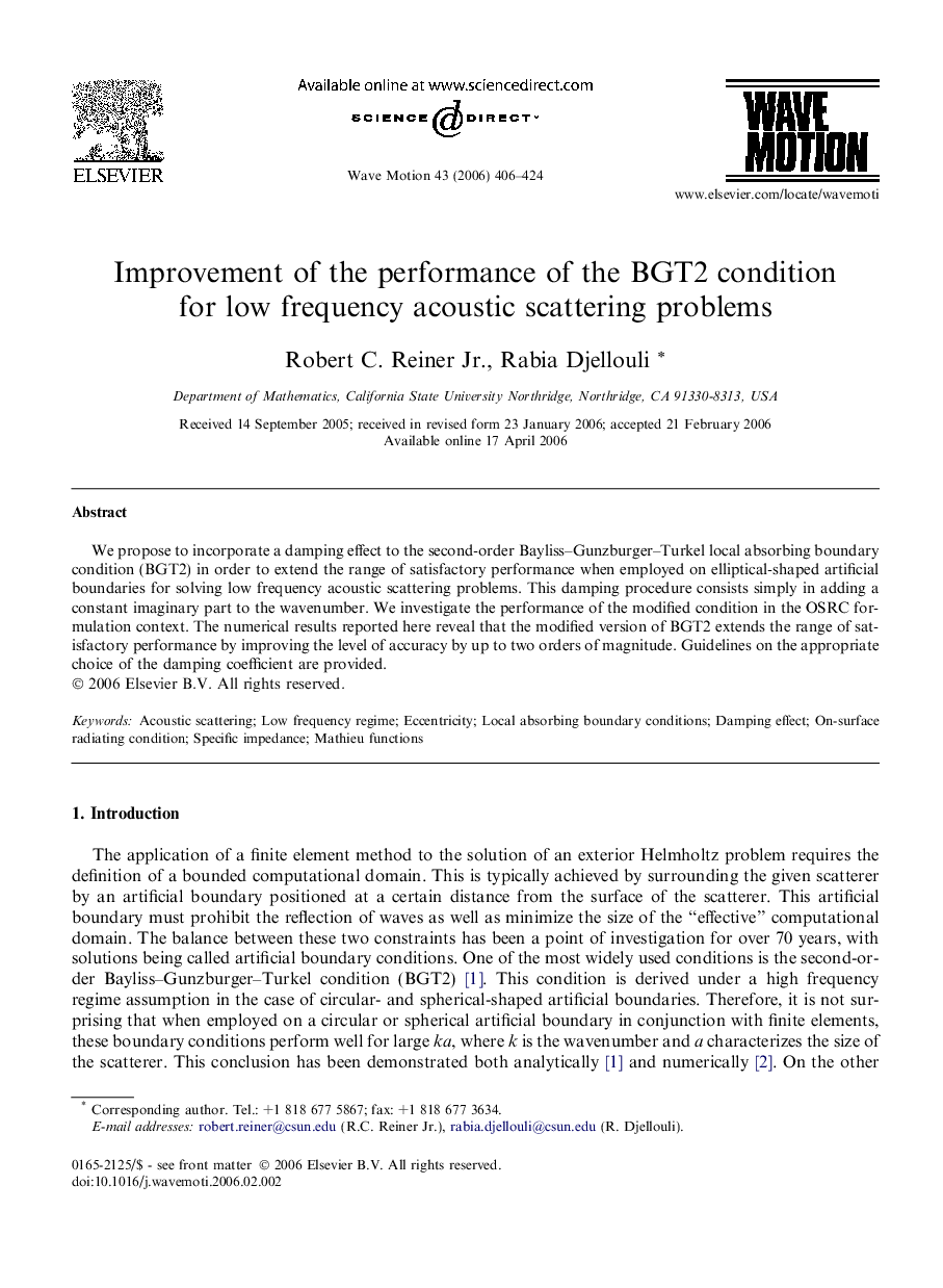 Improvement of the performance of the BGT2 condition for low frequency acoustic scattering problems