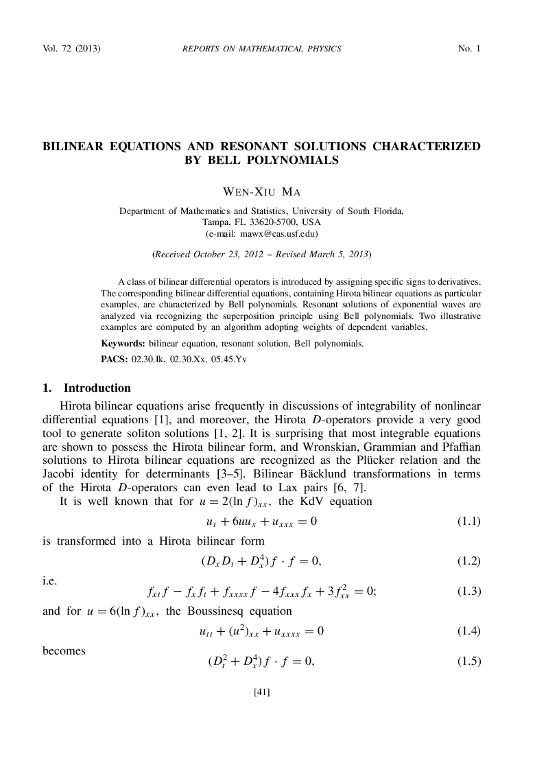 Bilinear Equations and Resonant Solutions Characterized by Bell Polynomials