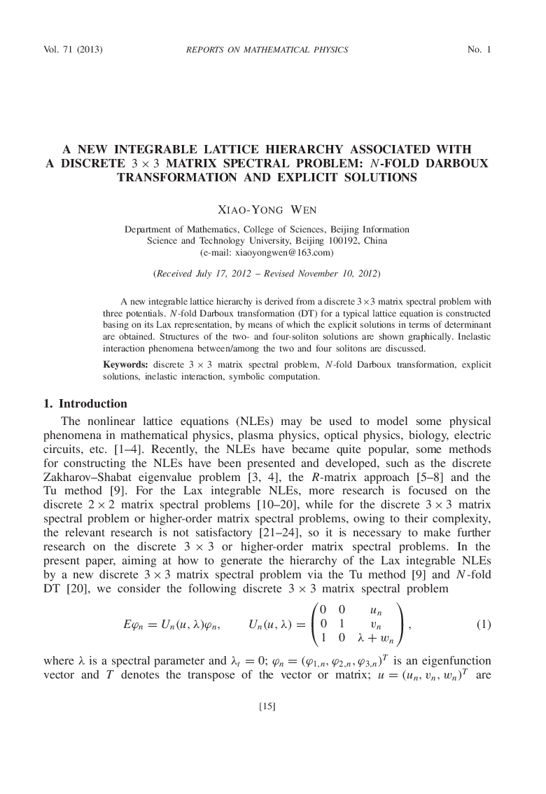 A New Integrable Lattice Hierarchy Associated with a Discrete 3 × 3 Matrix Spectral Problem: N-Fold Darboux Transformation And Explicit Solutions