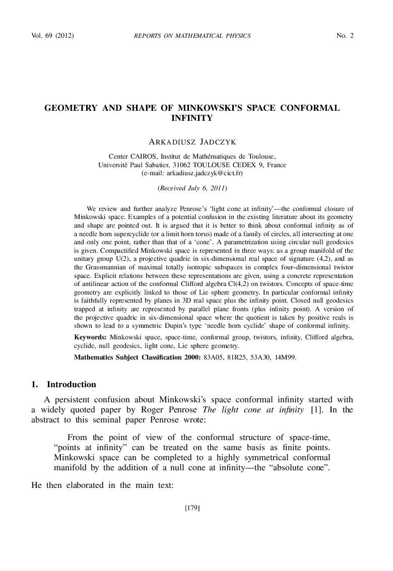 Geometry and Shape of Minkowski's Space Conformal Infinity