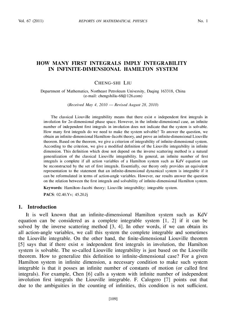 How many first integrals imply integrability in infinite-dimensional Hamilton system