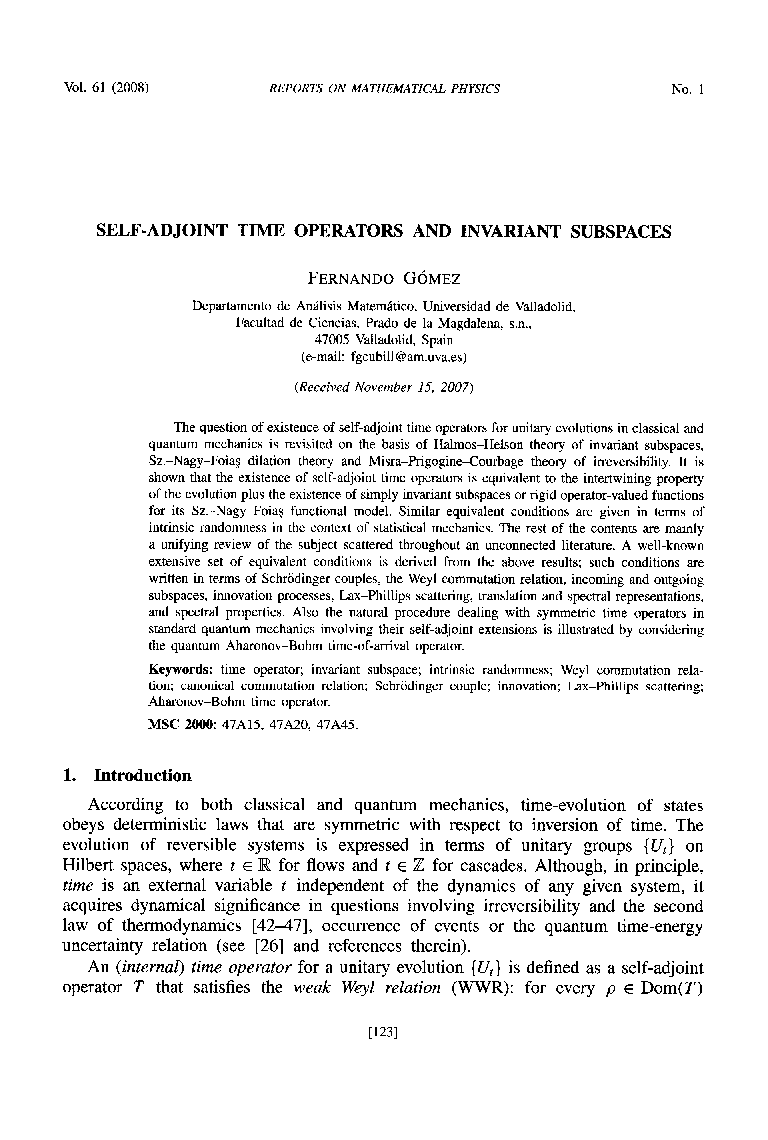 Self-adjoint time operators and invariant subspaces