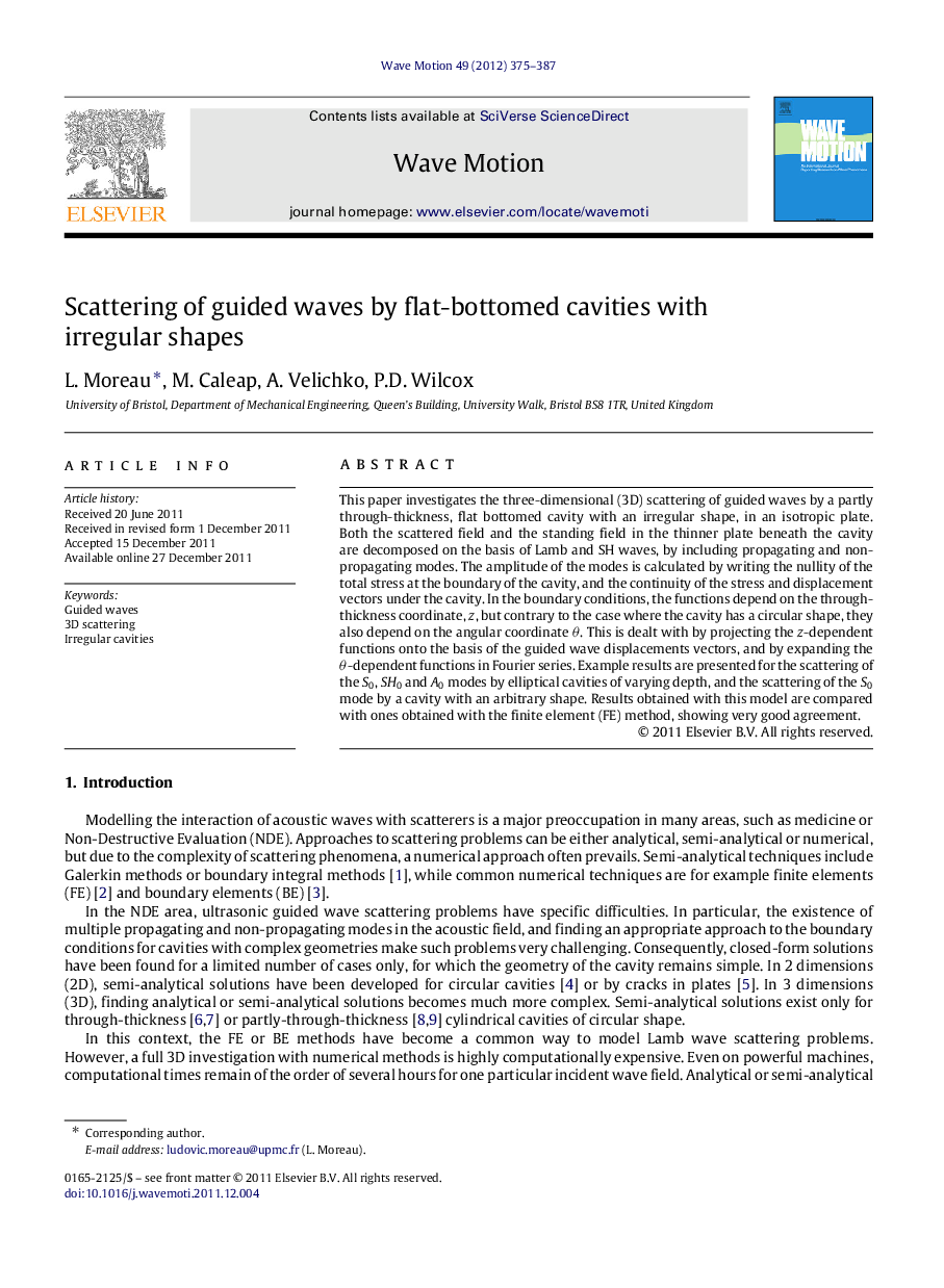 Scattering of guided waves by flat-bottomed cavities with irregular shapes