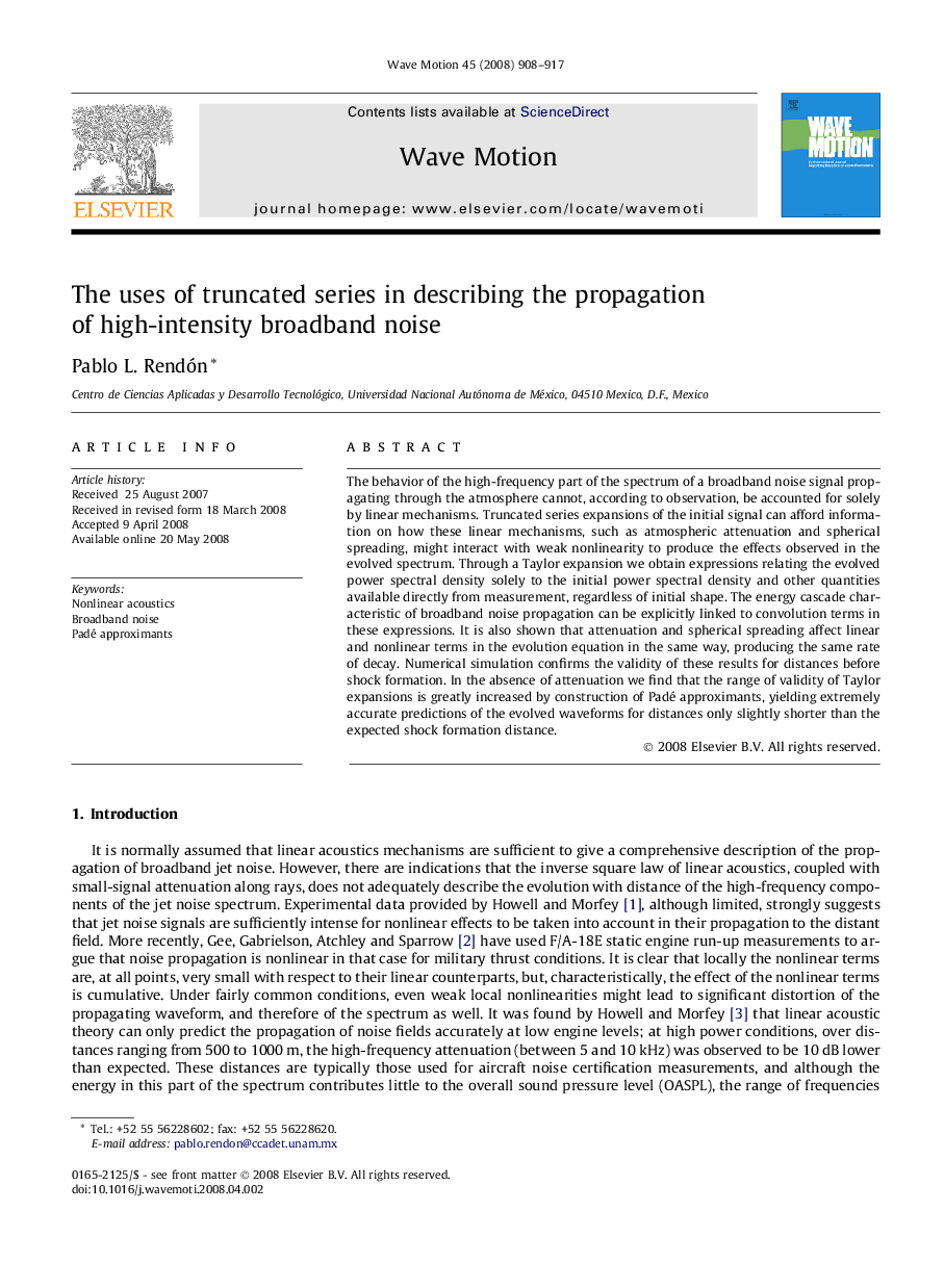 The uses of truncated series in describing the propagation of high-intensity broadband noise