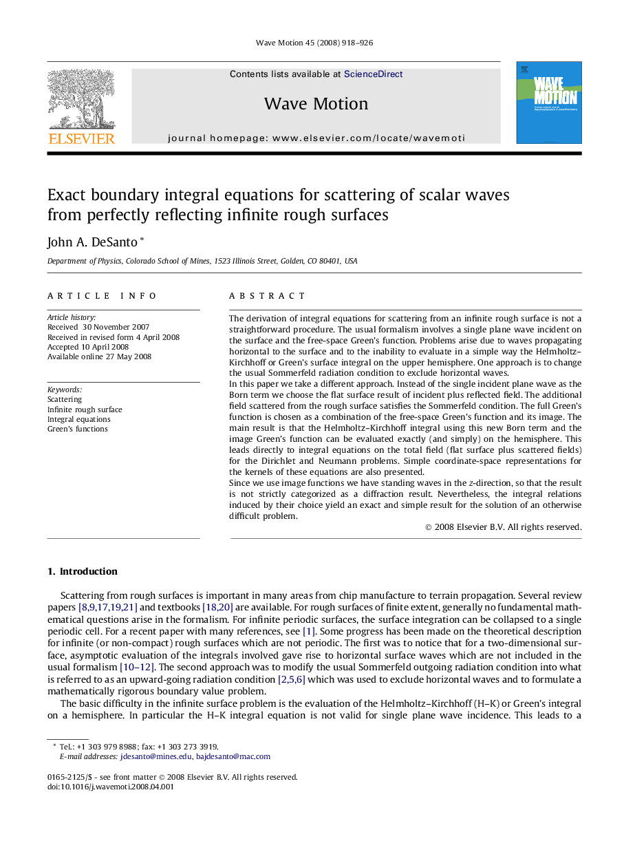 Exact boundary integral equations for scattering of scalar waves from perfectly reflecting infinite rough surfaces