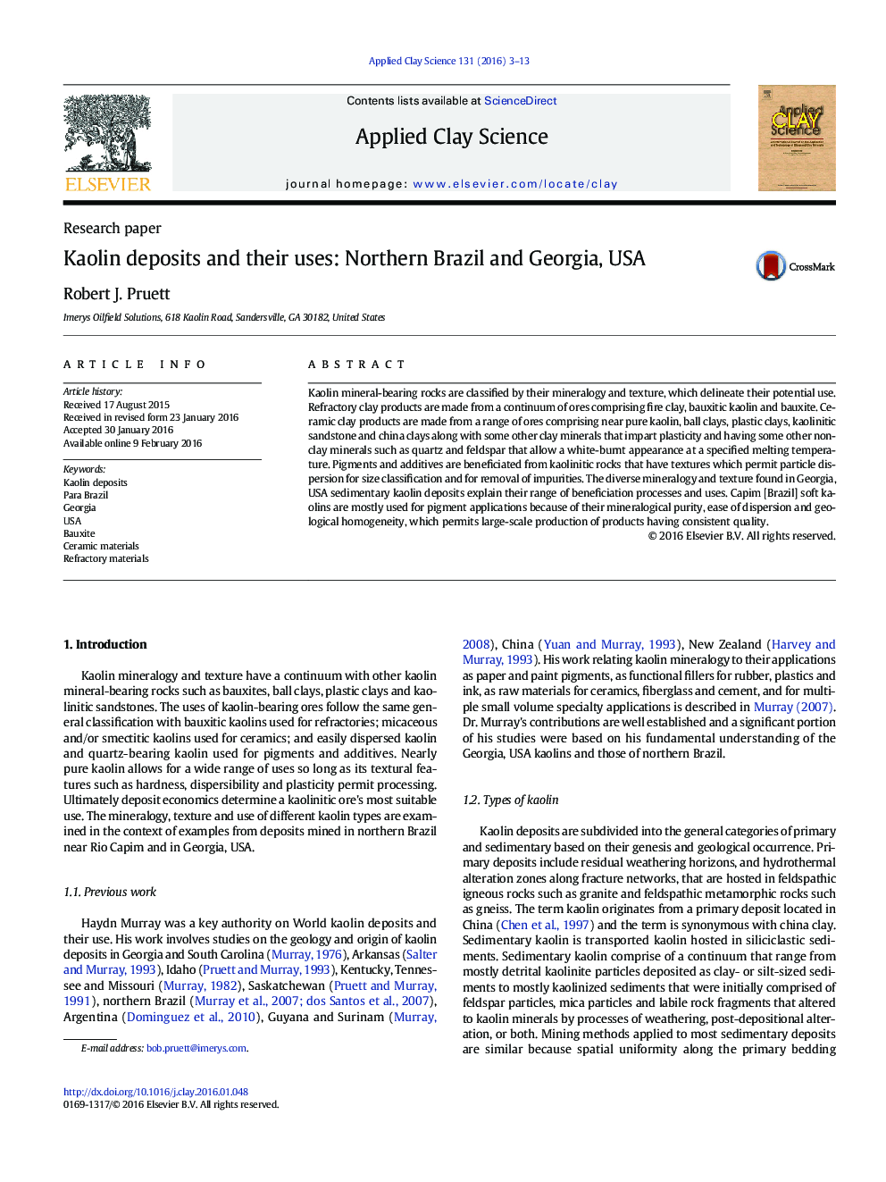 Kaolin deposits and their uses: Northern Brazil and Georgia, USA