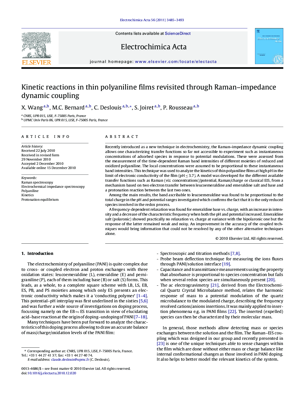 Kinetic reactions in thin polyaniline films revisited through Raman–impedance dynamic coupling