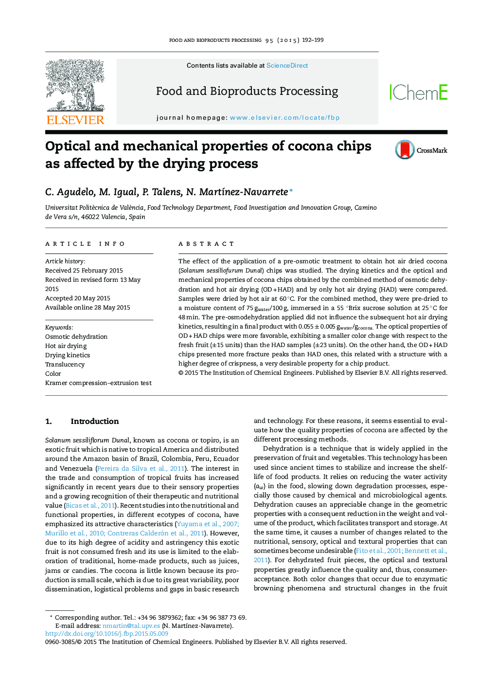 Optical and mechanical properties of cocona chips as affected by the drying process