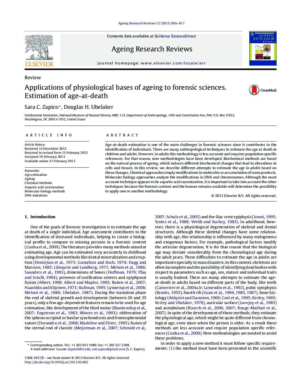 Applications of physiological bases of ageing to forensic sciences. Estimation of age-at-death