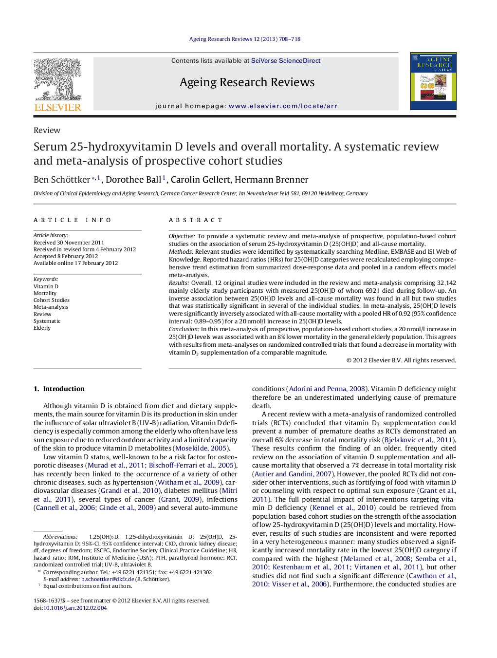 Serum 25-hydroxyvitamin D levels and overall mortality. A systematic review and meta-analysis of prospective cohort studies