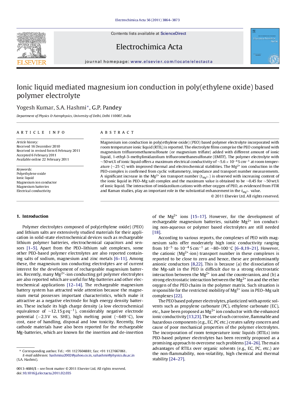 Ionic liquid mediated magnesium ion conduction in poly(ethylene oxide) based polymer electrolyte