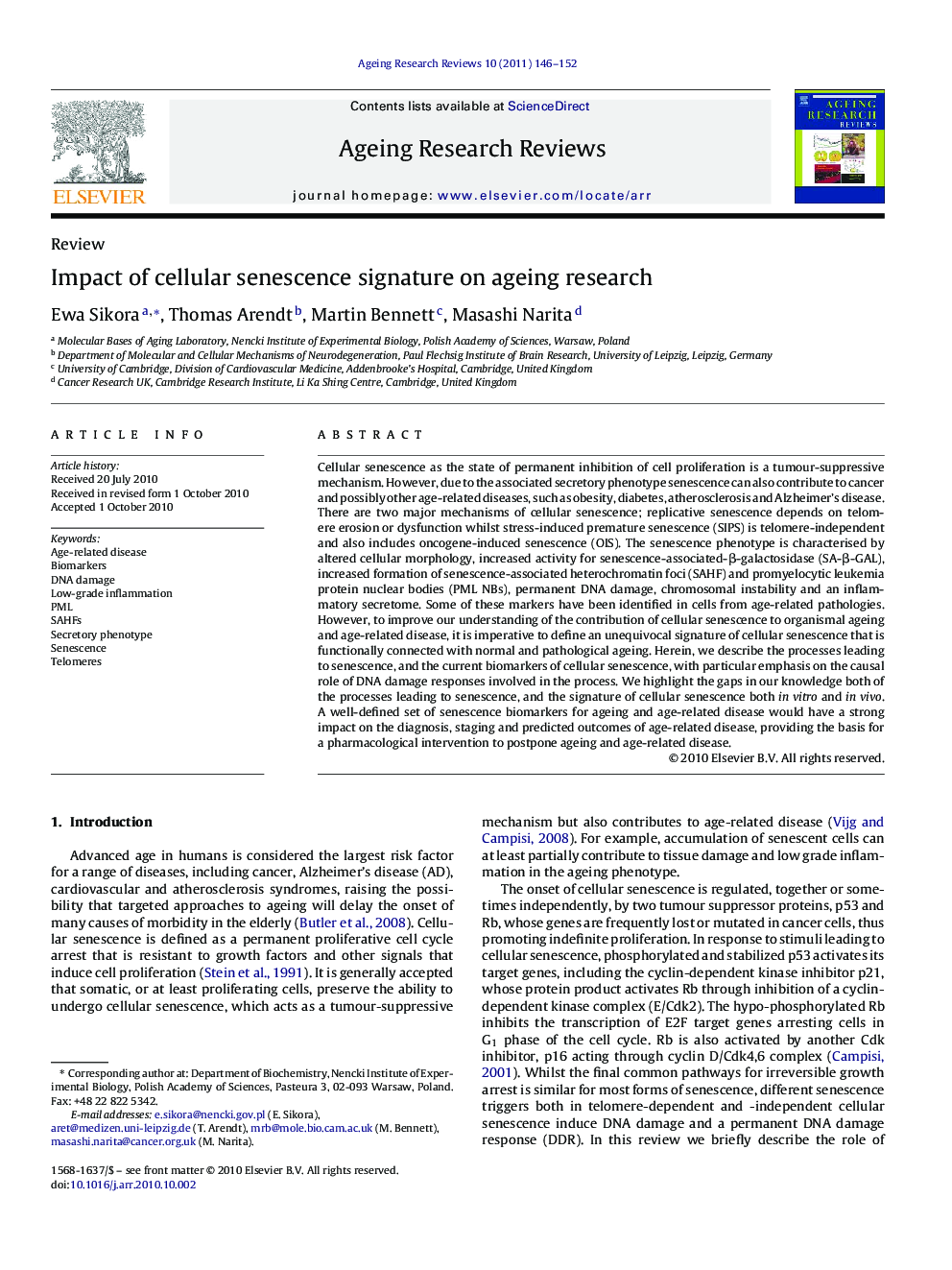 Impact of cellular senescence signature on ageing research