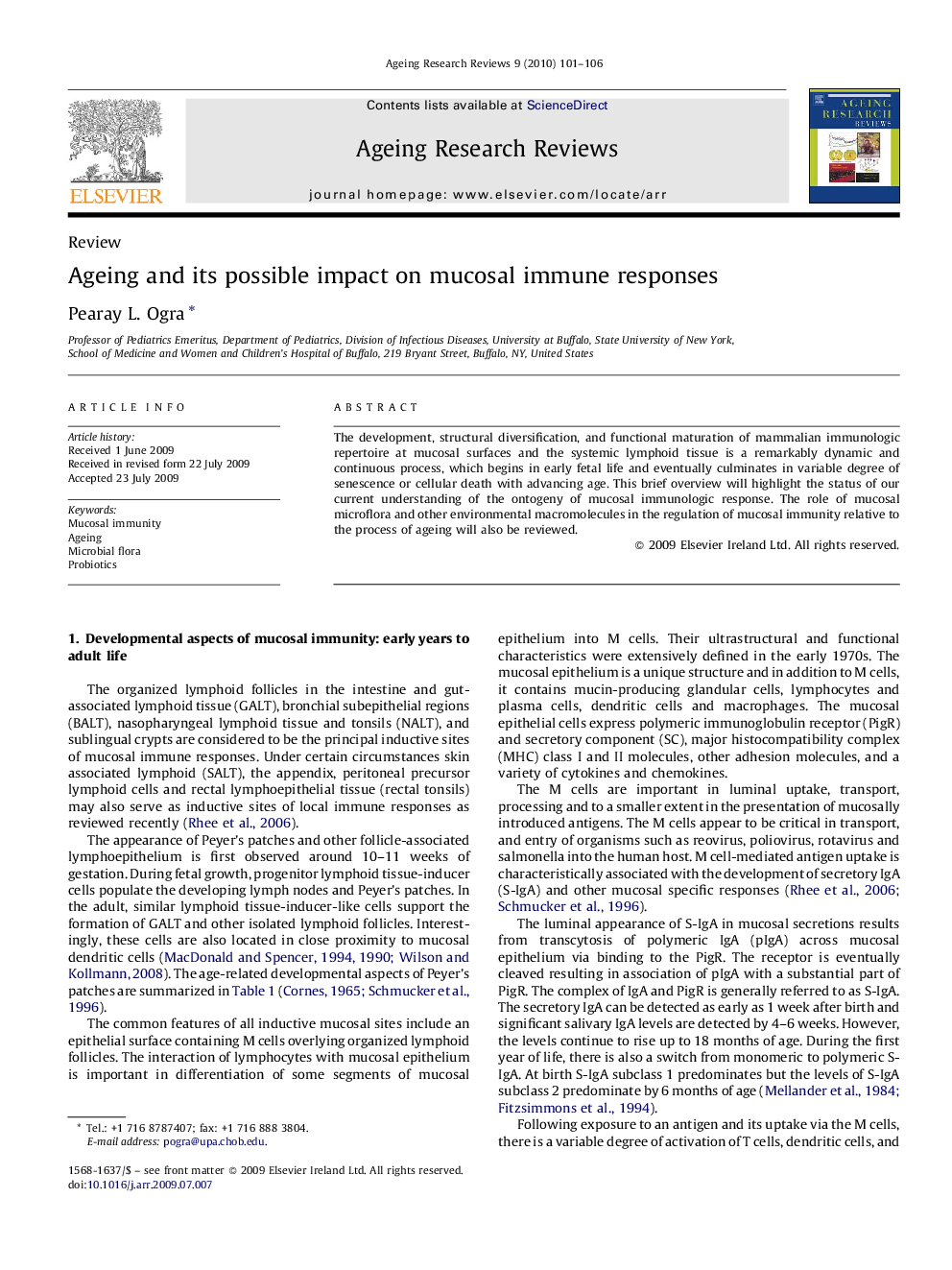 Ageing and its possible impact on mucosal immune responses