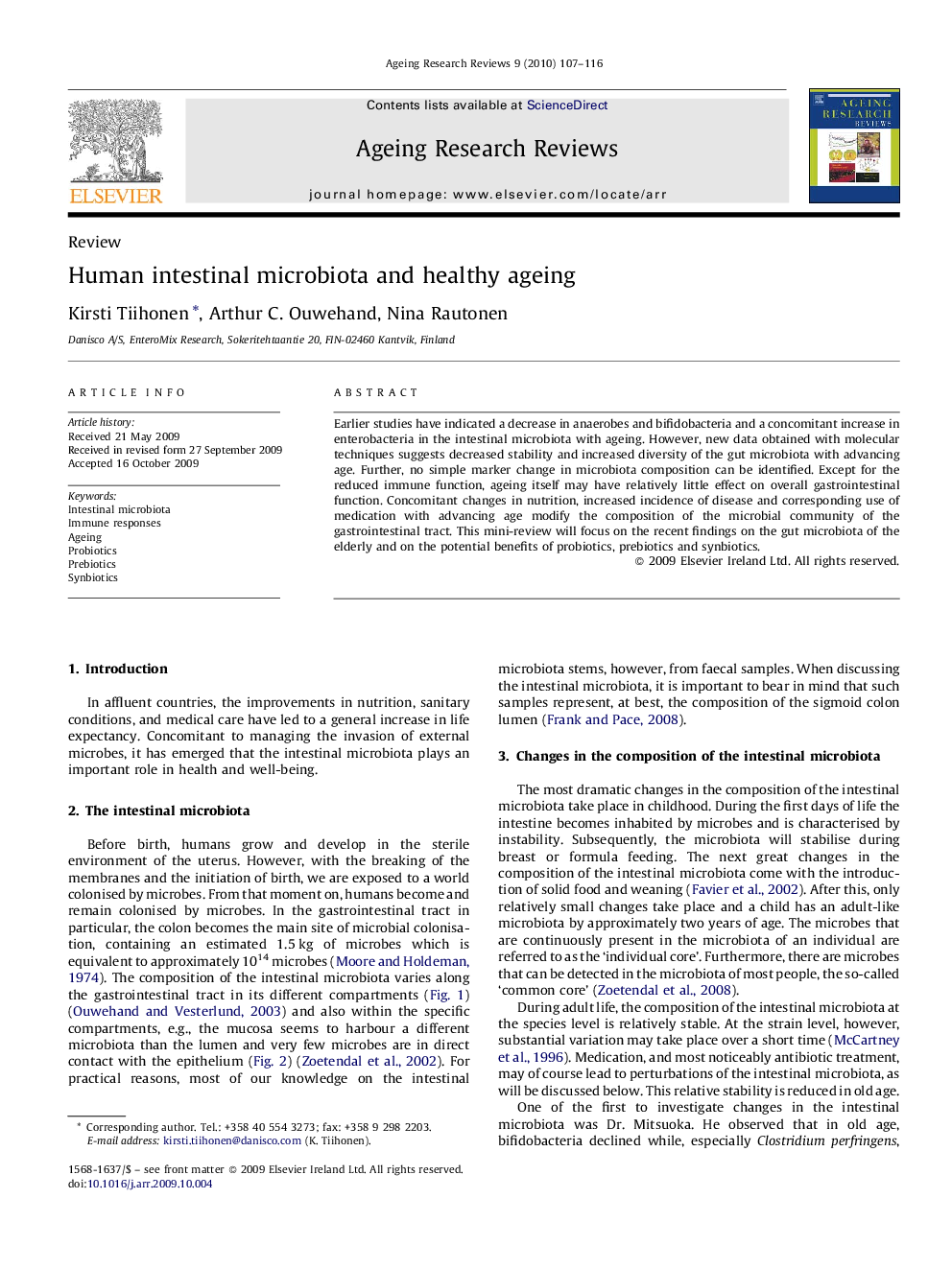 Human intestinal microbiota and healthy ageing