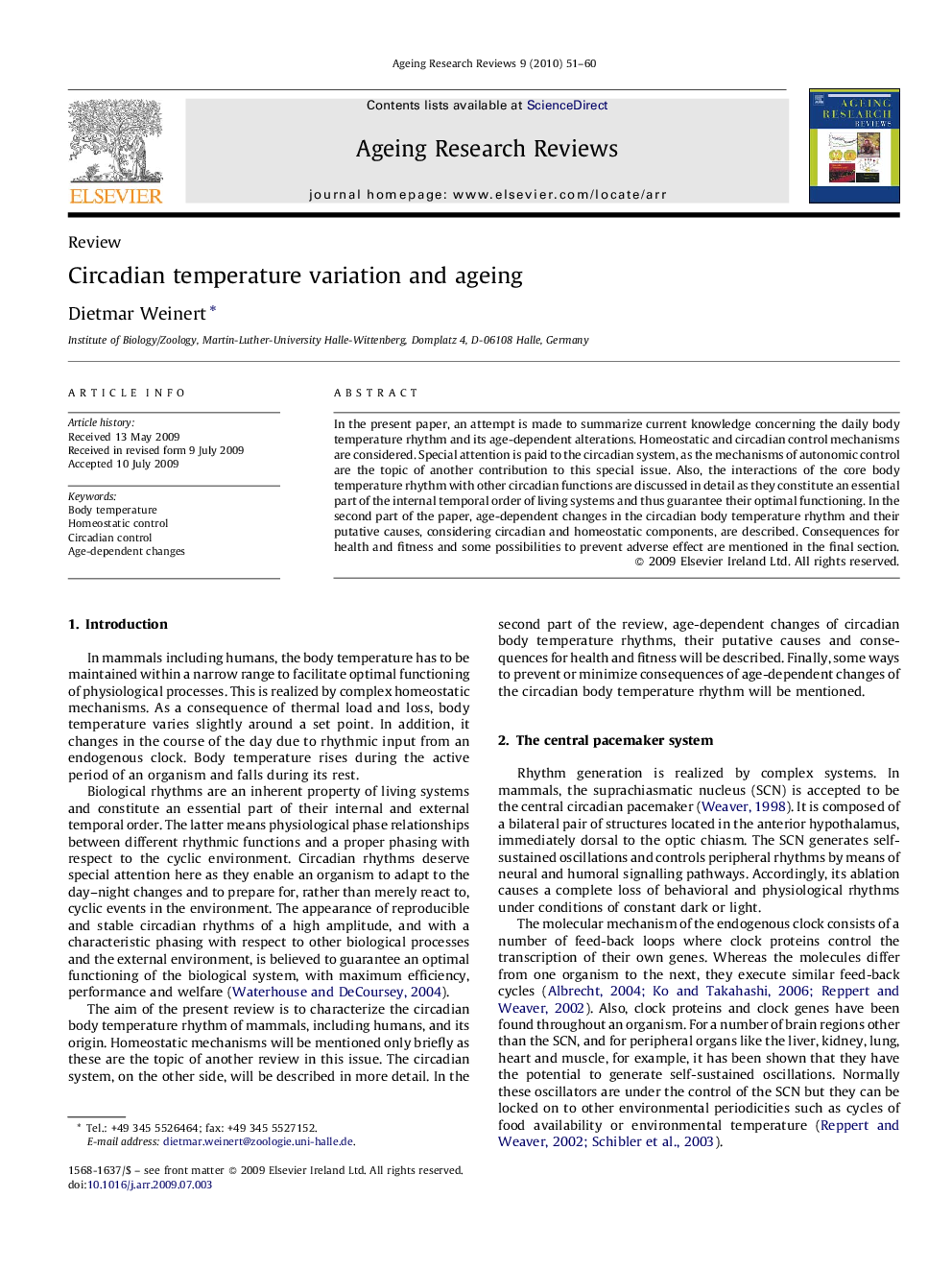 Circadian temperature variation and ageing