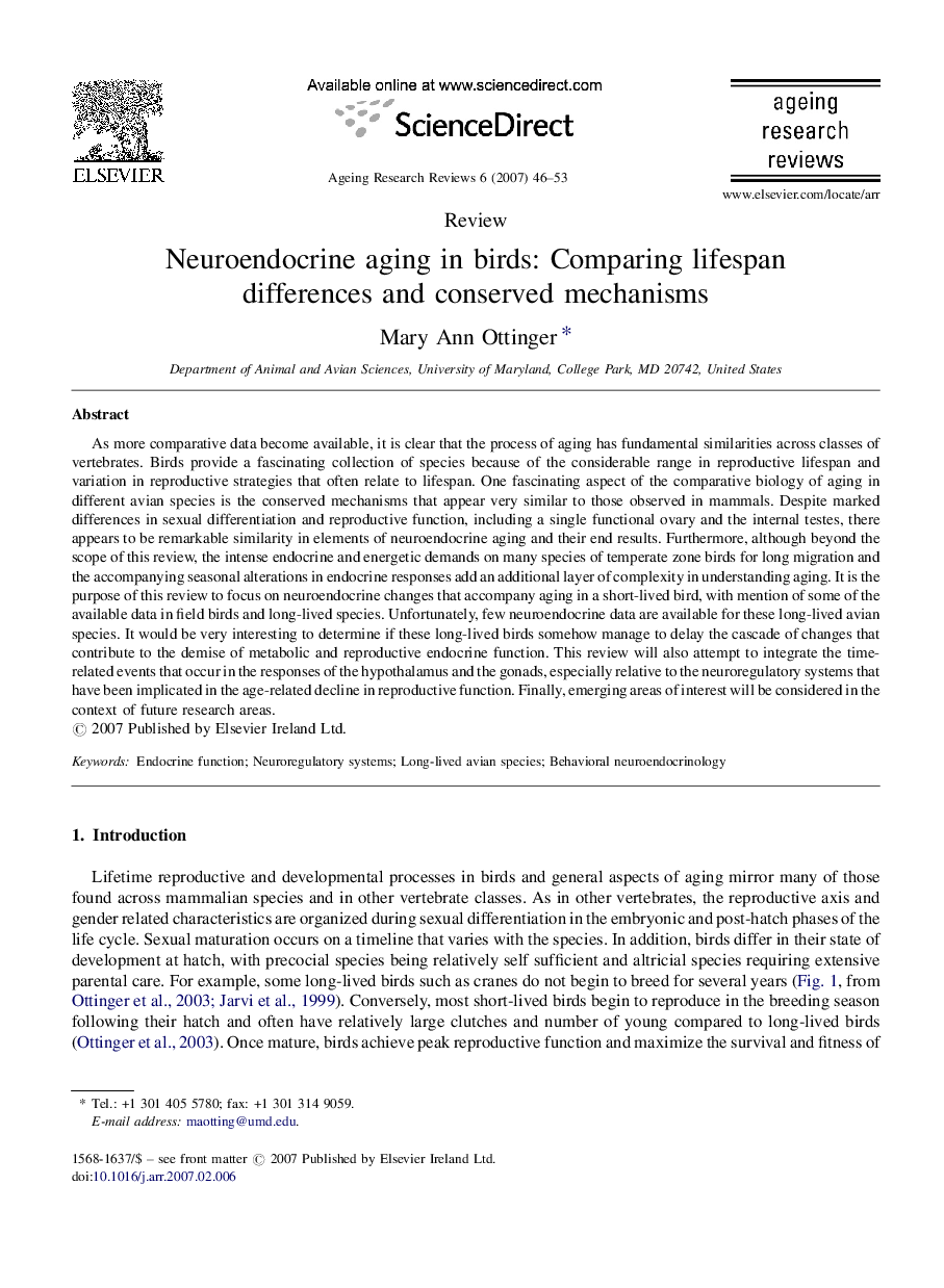 Neuroendocrine aging in birds: Comparing lifespan differences and conserved mechanisms