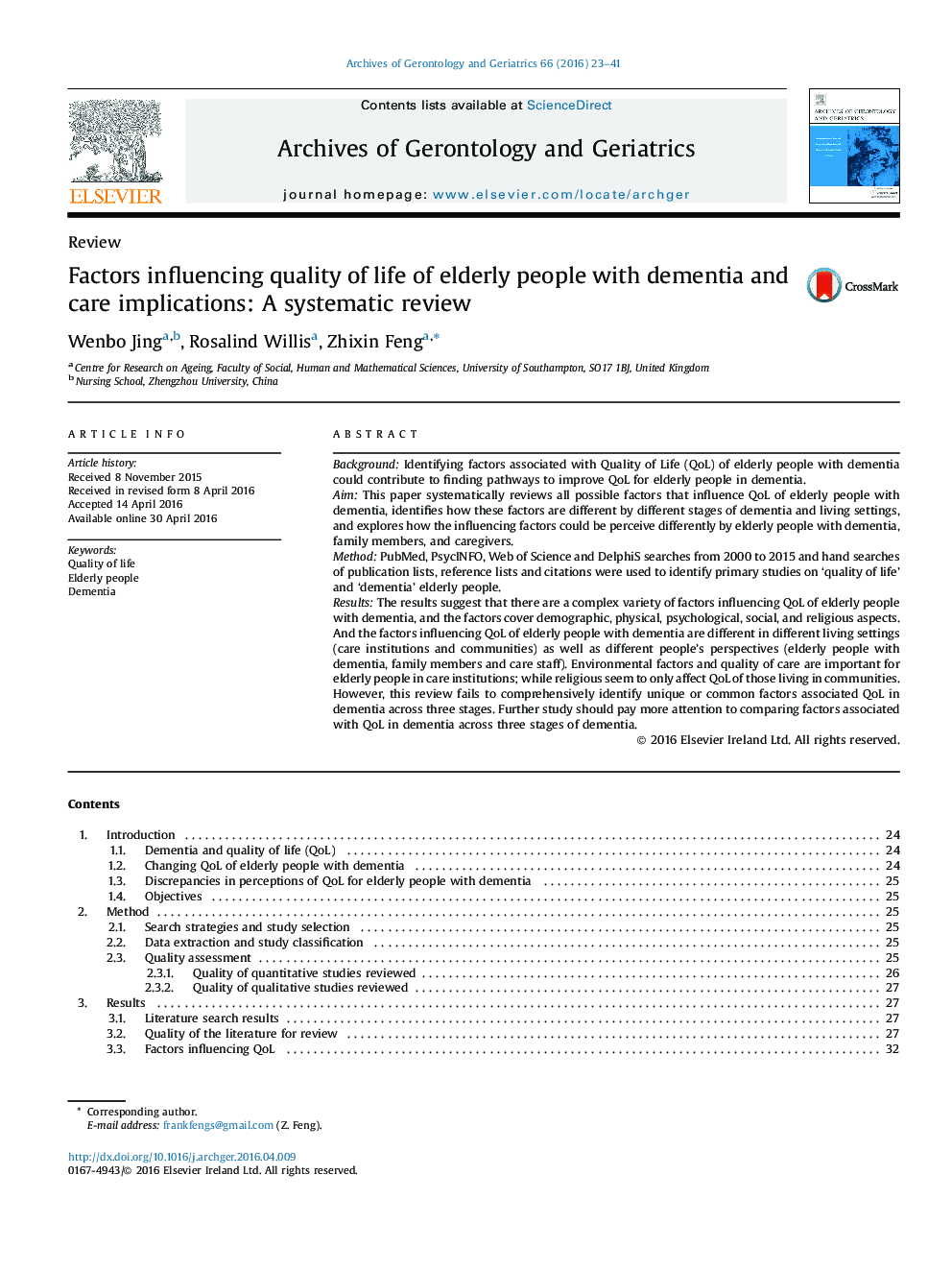 Factors influencing quality of life of elderly people with dementia and care implications: A systematic review