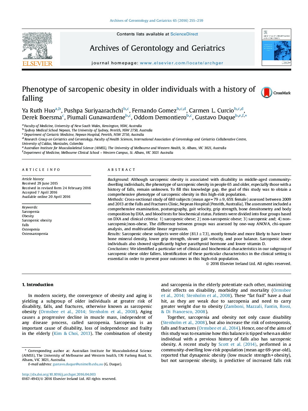 Phenotype of sarcopenic obesity in older individuals with a history of falling