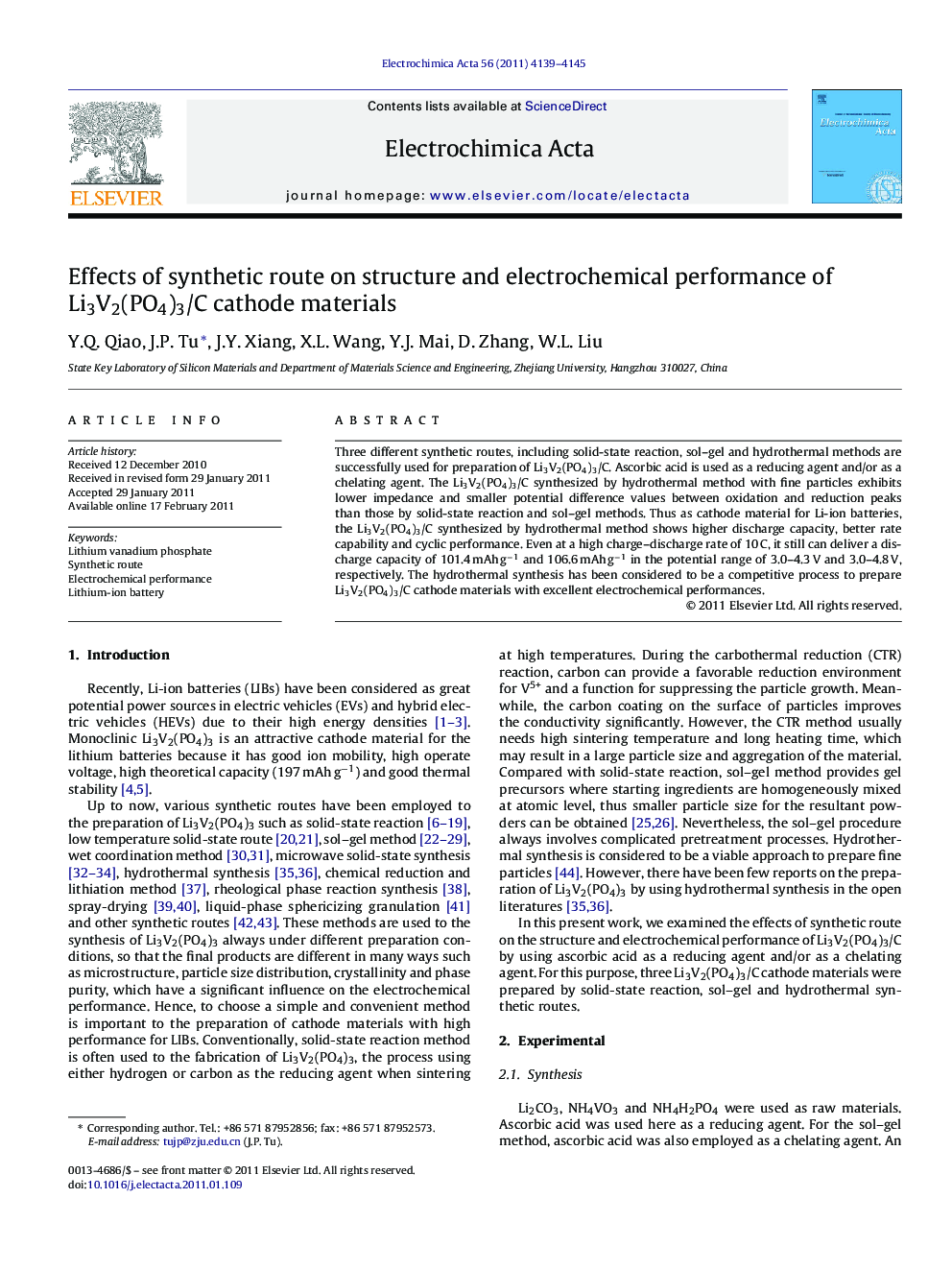 Effects of synthetic route on structure and electrochemical performance of Li3V2(PO4)3/C cathode materials