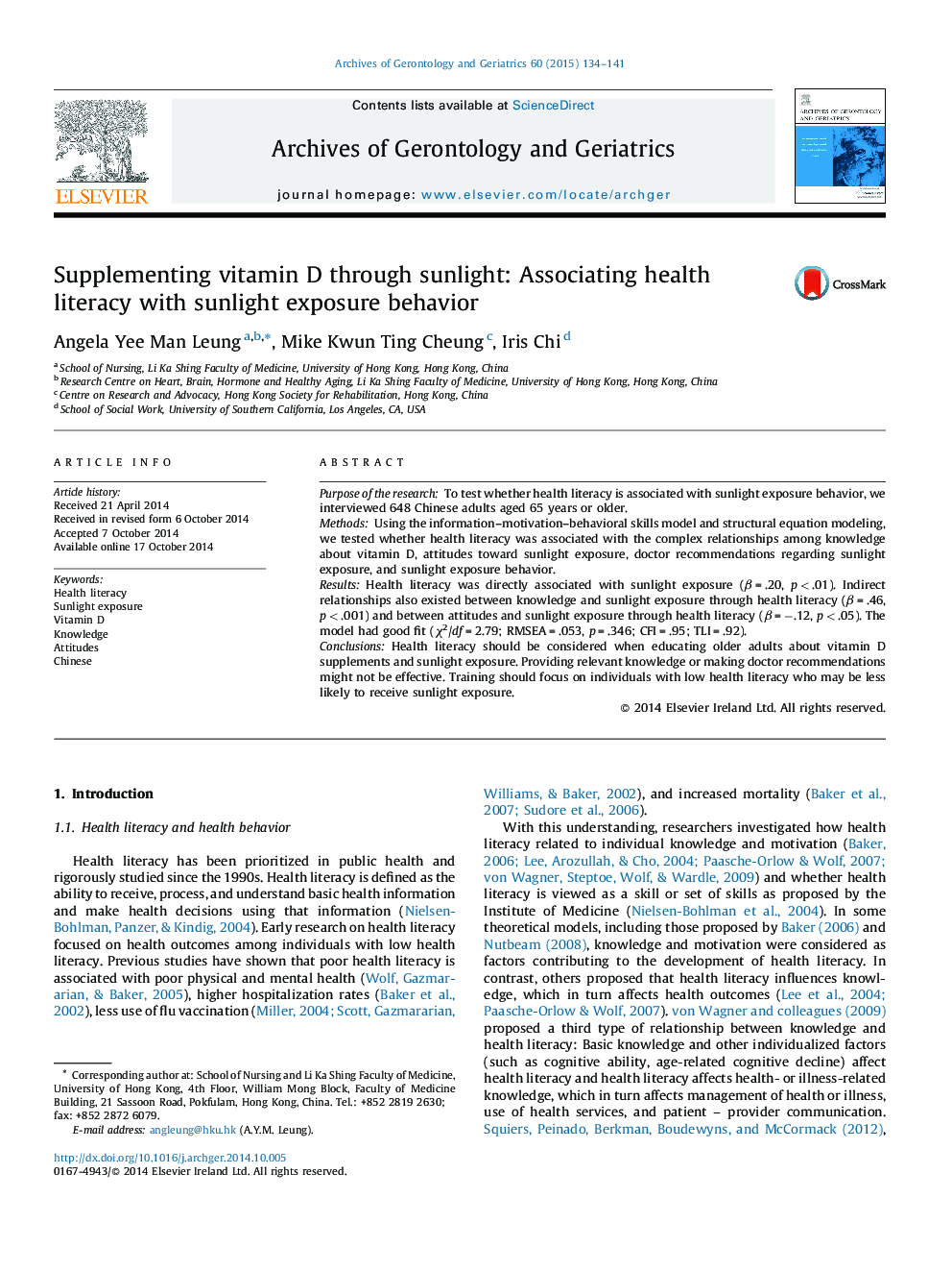 Supplementing vitamin D through sunlight: Associating health literacy with sunlight exposure behavior