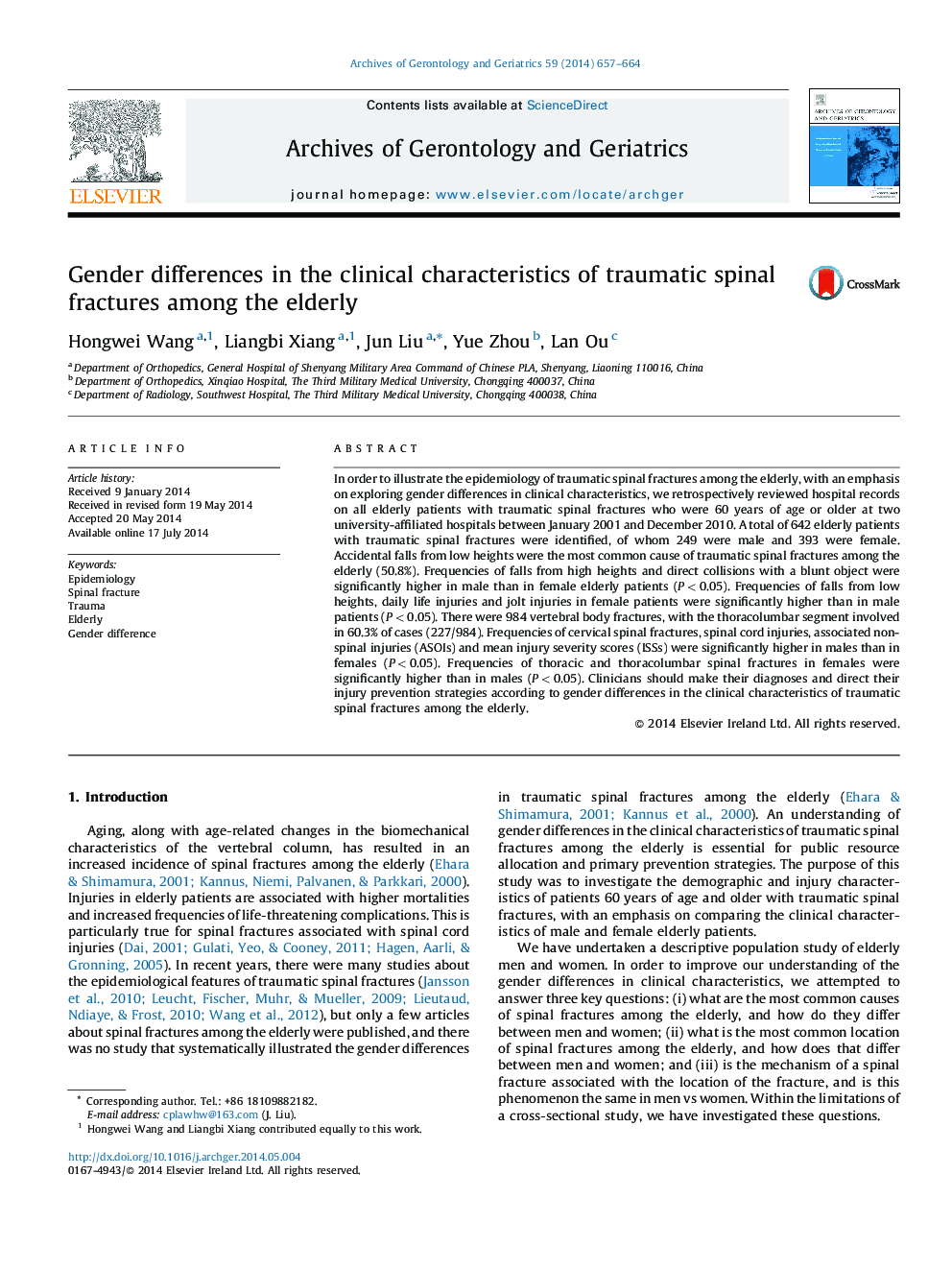 Gender differences in the clinical characteristics of traumatic spinal fractures among the elderly