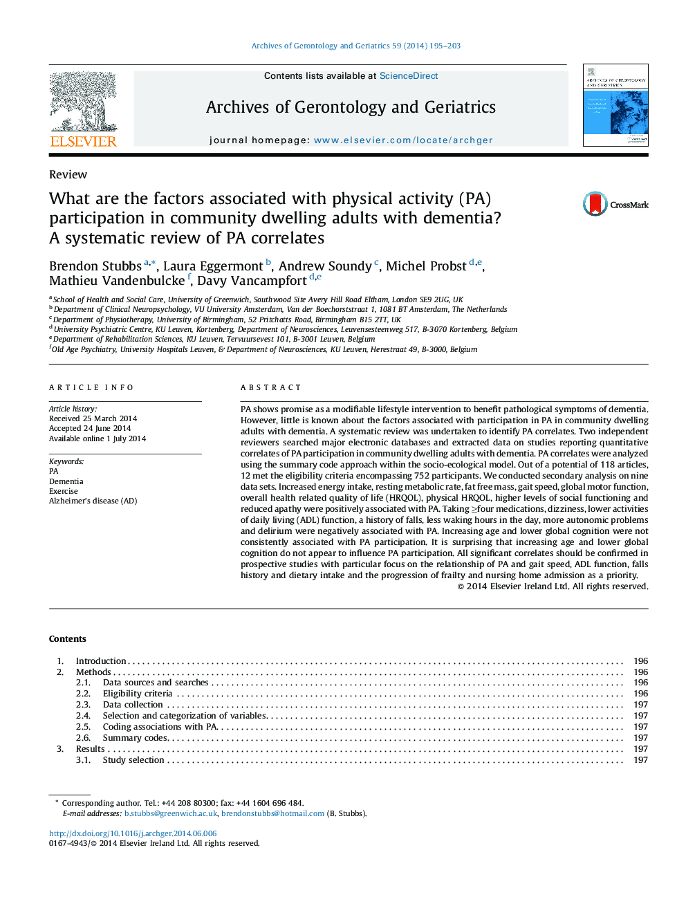 What are the factors associated with physical activity (PA) participation in community dwelling adults with dementia? A systematic review of PA correlates