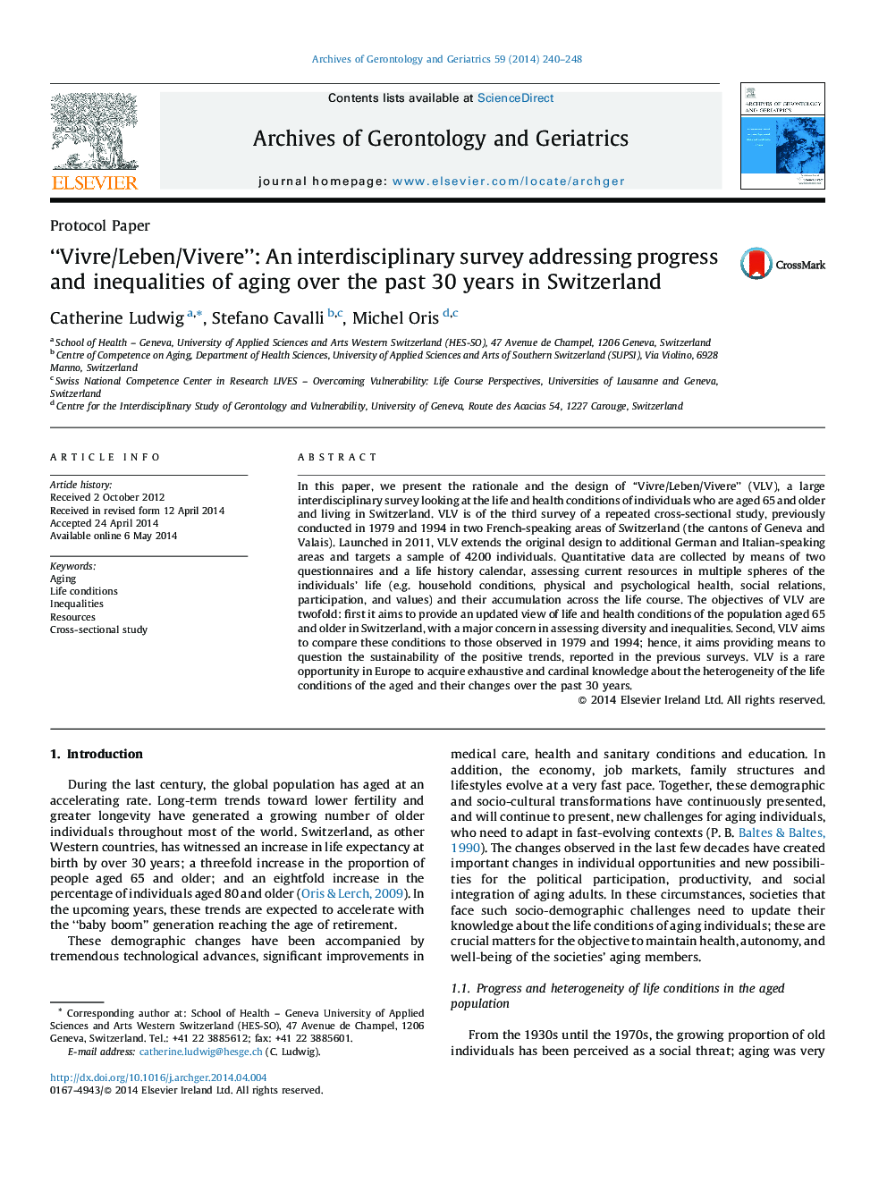 عکس صفحه اول مقاله: “Vivre/Leben/Vivere”: An interdisciplinary survey addressing progress and inequalities of aging over the past 30 years in Switzerland “Vivre/Leben/Vivere”: An interdisciplinary survey addressing progress and inequalities of aging over the past 30 years in Switzerland