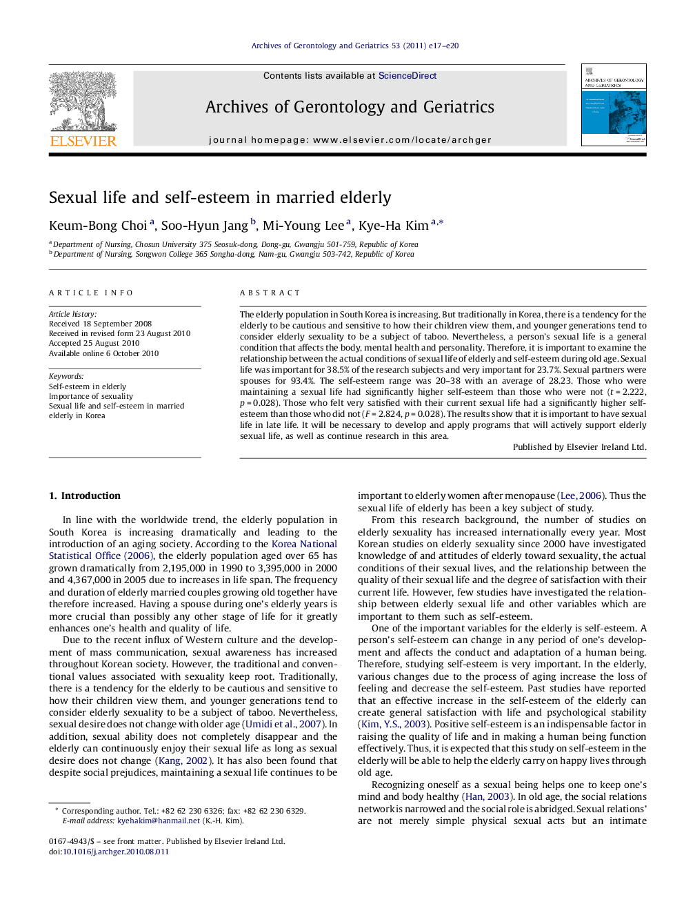 Sexual life and self-esteem in married elderly