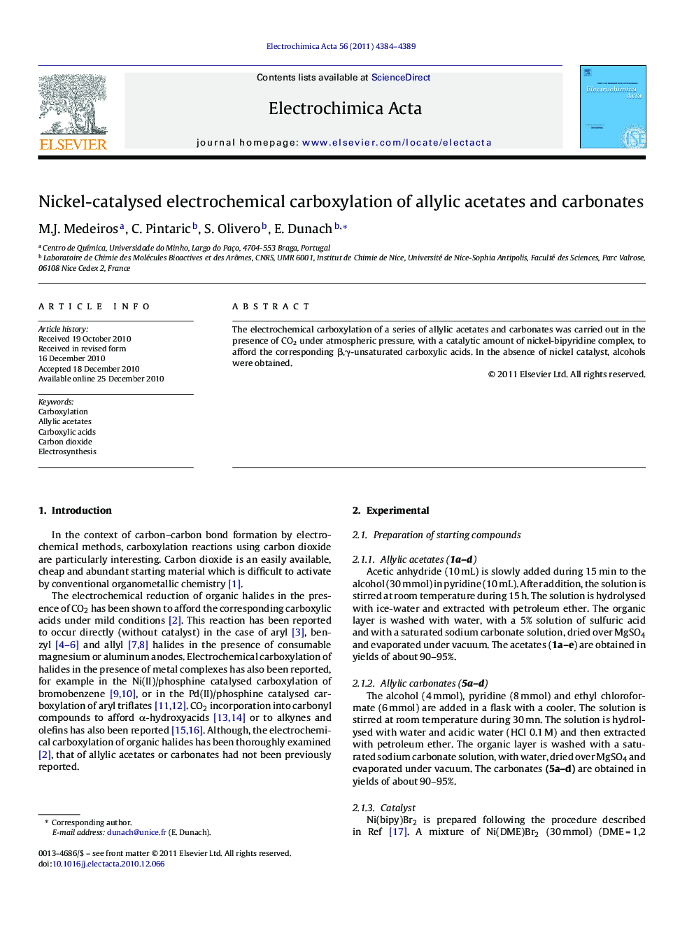 Nickel-catalysed electrochemical carboxylation of allylic acetates and carbonates