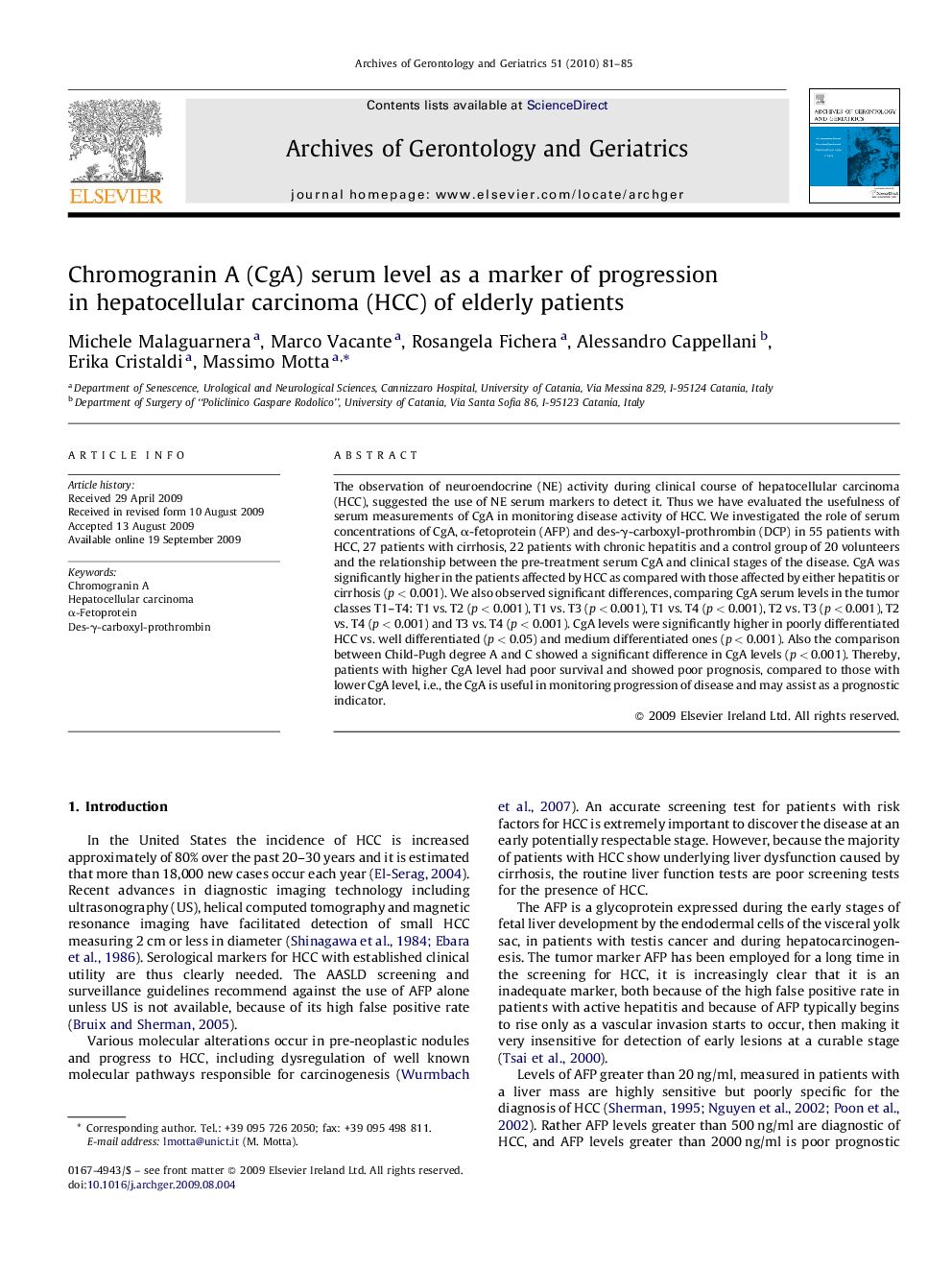 Chromogranin A (CgA) serum level as a marker of progression in hepatocellular carcinoma (HCC) of elderly patients