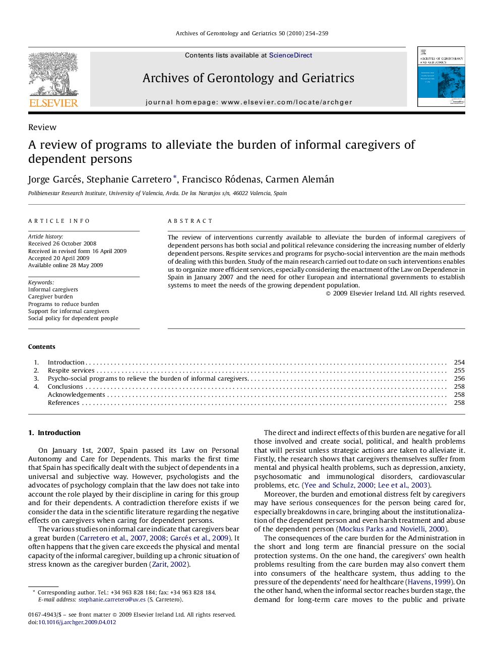 A review of programs to alleviate the burden of informal caregivers of dependent persons