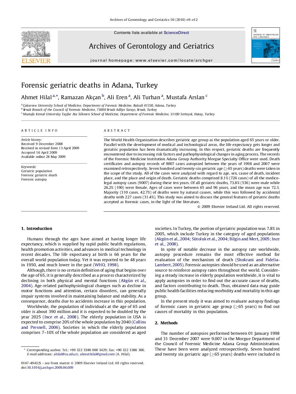 Forensic geriatric deaths in Adana, Turkey