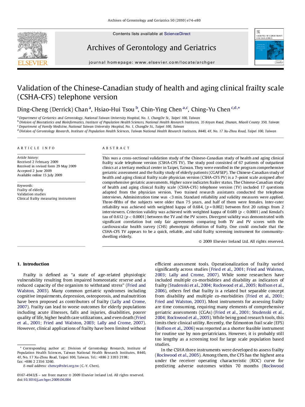 Validation of the Chinese-Canadian study of health and aging clinical frailty scale (CSHA-CFS) telephone version