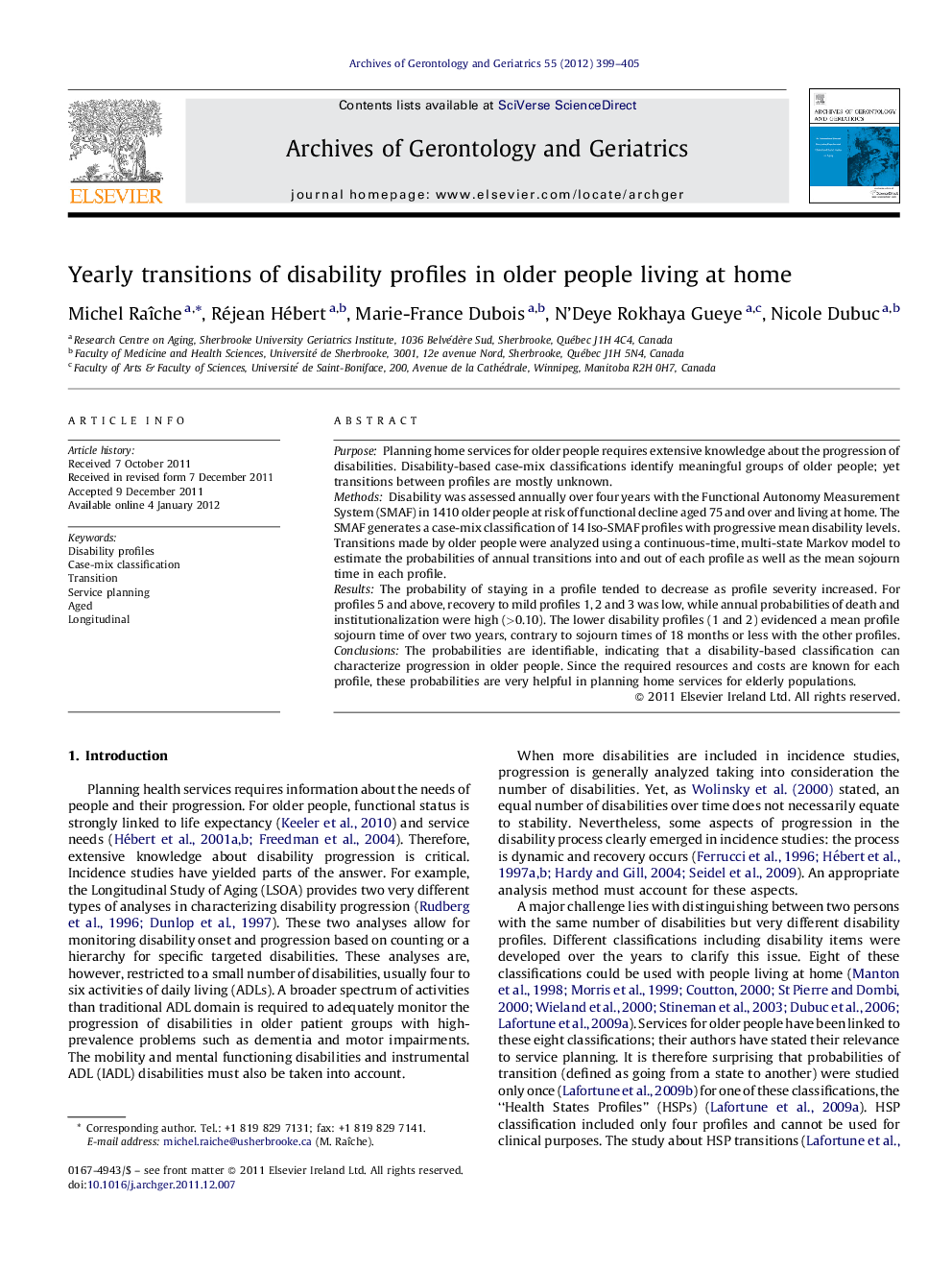 Yearly transitions of disability profiles in older people living at home