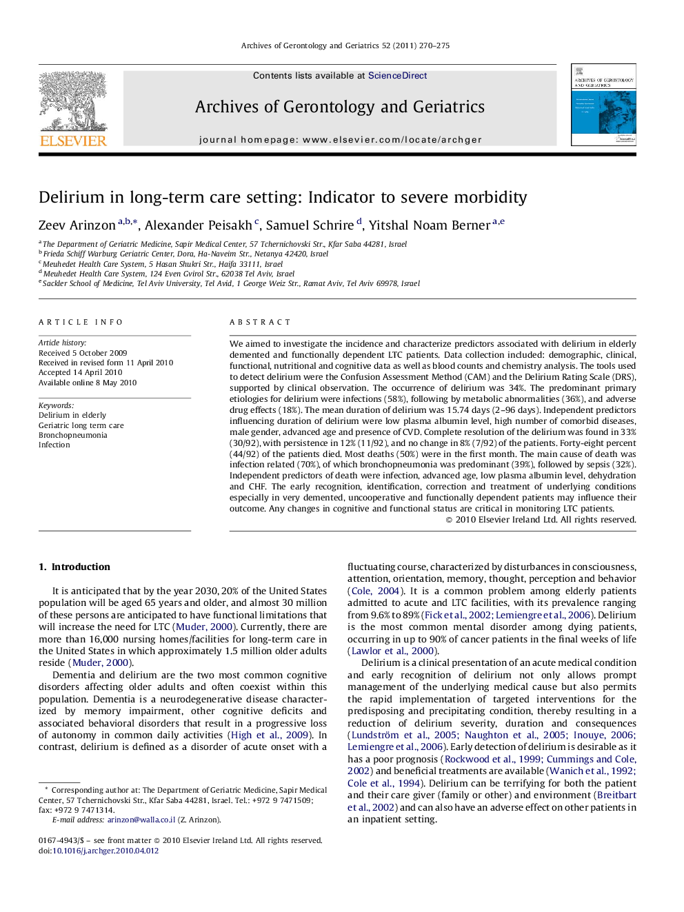 Delirium in long-term care setting: Indicator to severe morbidity