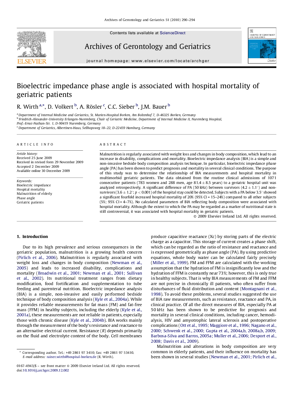 Bioelectric impedance phase angle is associated with hospital mortality of geriatric patients