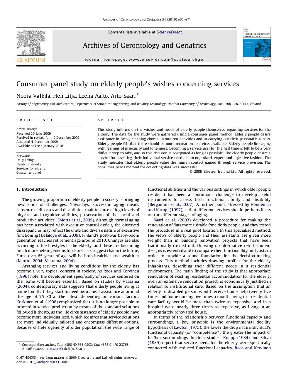 Consumer panel study on elderly people's wishes concerning services