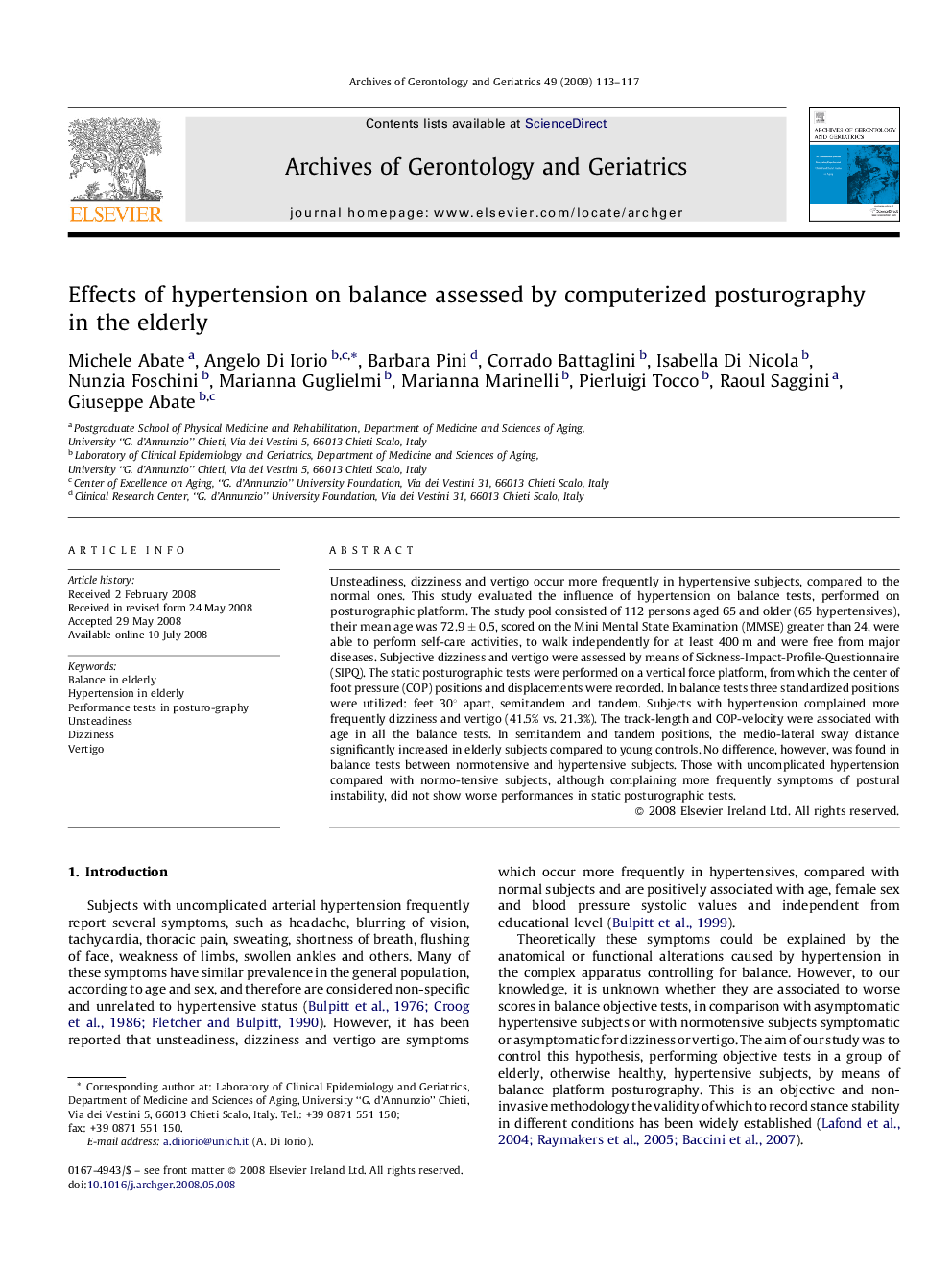 Effects of hypertension on balance assessed by computerized posturography in the elderly